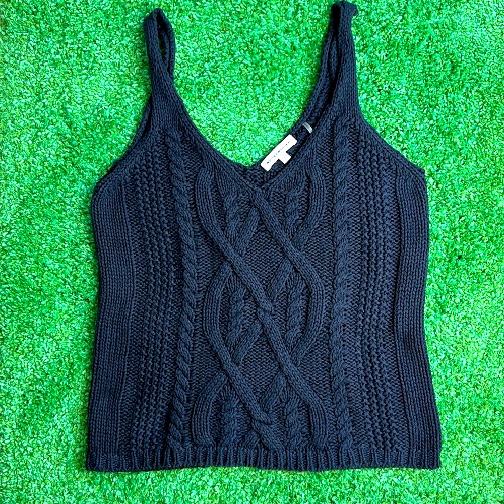 White + Warren Cotton Linen Cable Tank “North Sea” Colorway size Large